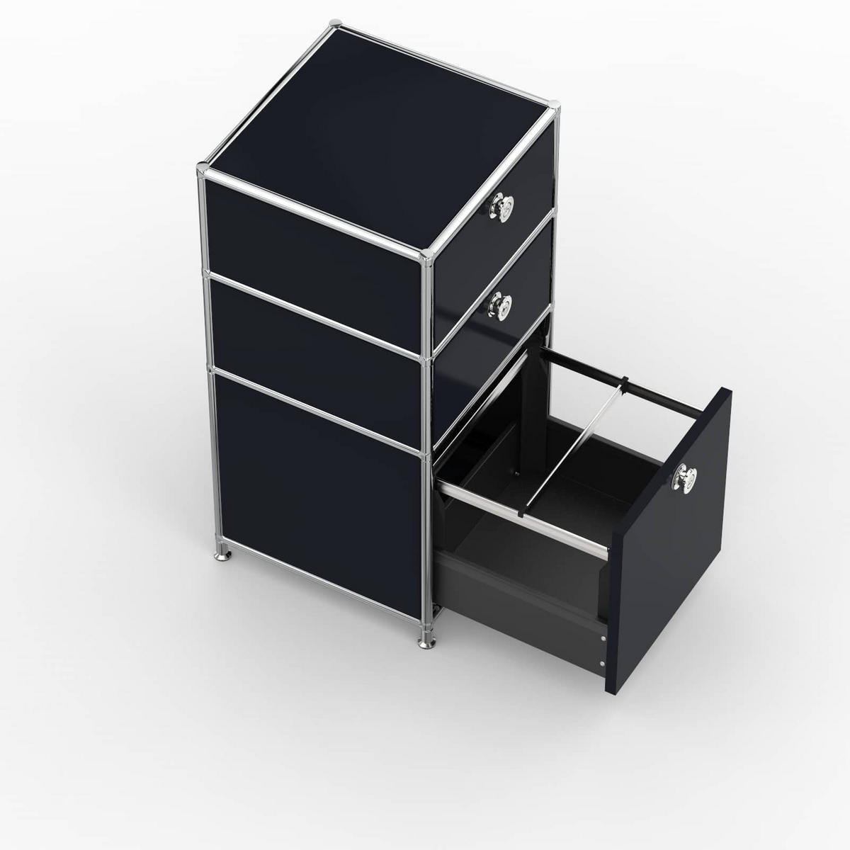 BÜRO-STANDCONTAINER, Metall, 40cm, 2 Schubladen + 1 Hängeregistratur, Graphitschwarz - Chromfarben/Silberfarben, Metall (40/82.4/39.7cm) - Versee