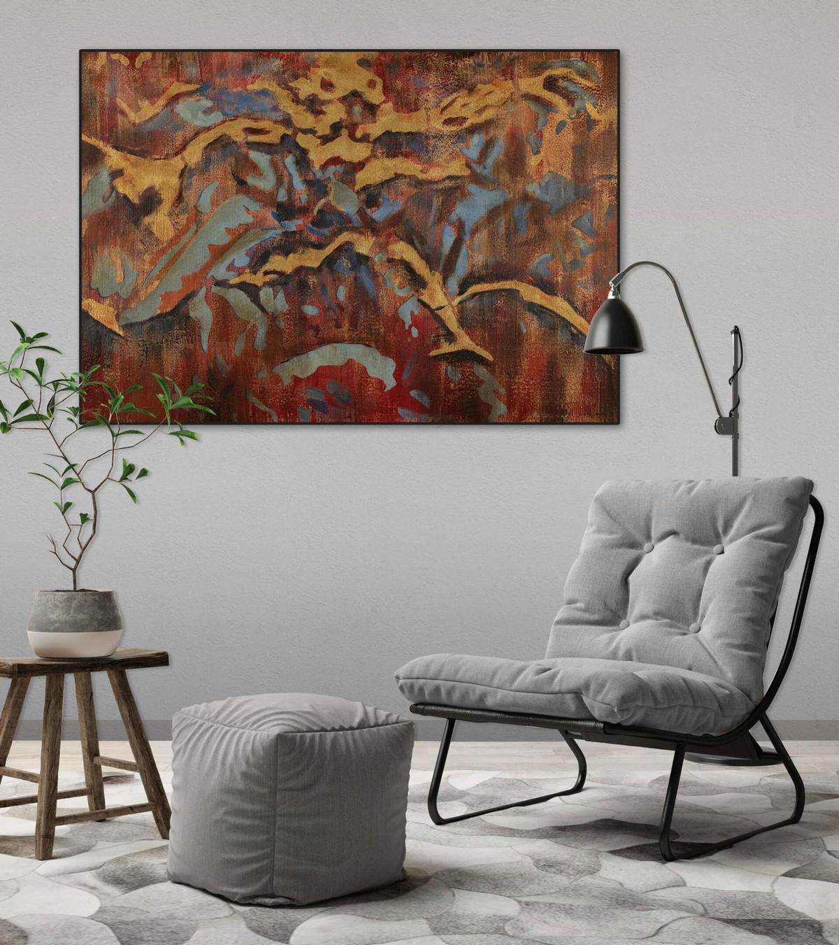 ACRYLBILD HANDGEMALT 100/70 cm - Blau/Rot, Holz/Textil (2.05/70cm) - KUNSTLOFT