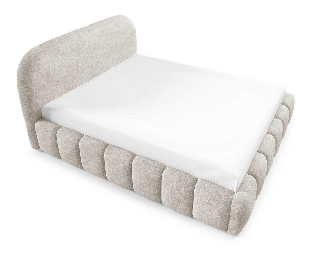 POLSTERBETT 140x200 Noemi, runde Kopfteil, Bettkasten, Samtstoff, Creme - Creme, Holz/Textil (140/200cm) - Emporius