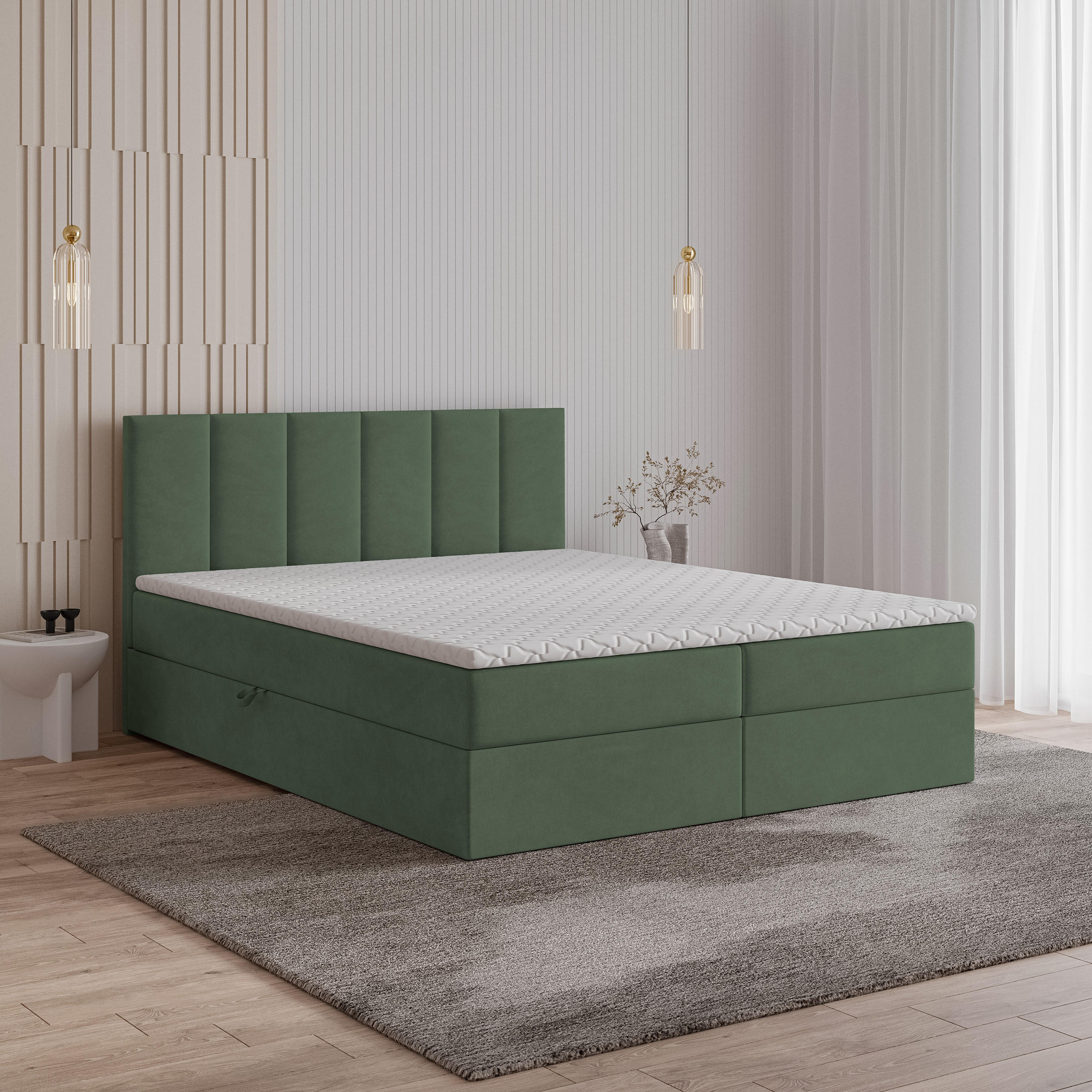 BOXBETT MERIL 180x200 cm mit Matratze und Topper - Grün - Grün, Holz (180/200cm) - MASSENO