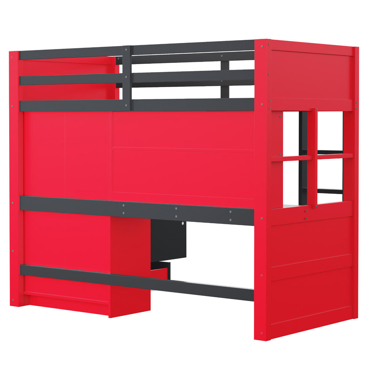 HOCHBETT 90x200cm Gaming Schreibtisch Schrank Stauraum Rot - Multicolor, Holz (90/200cm) - FLIEKS