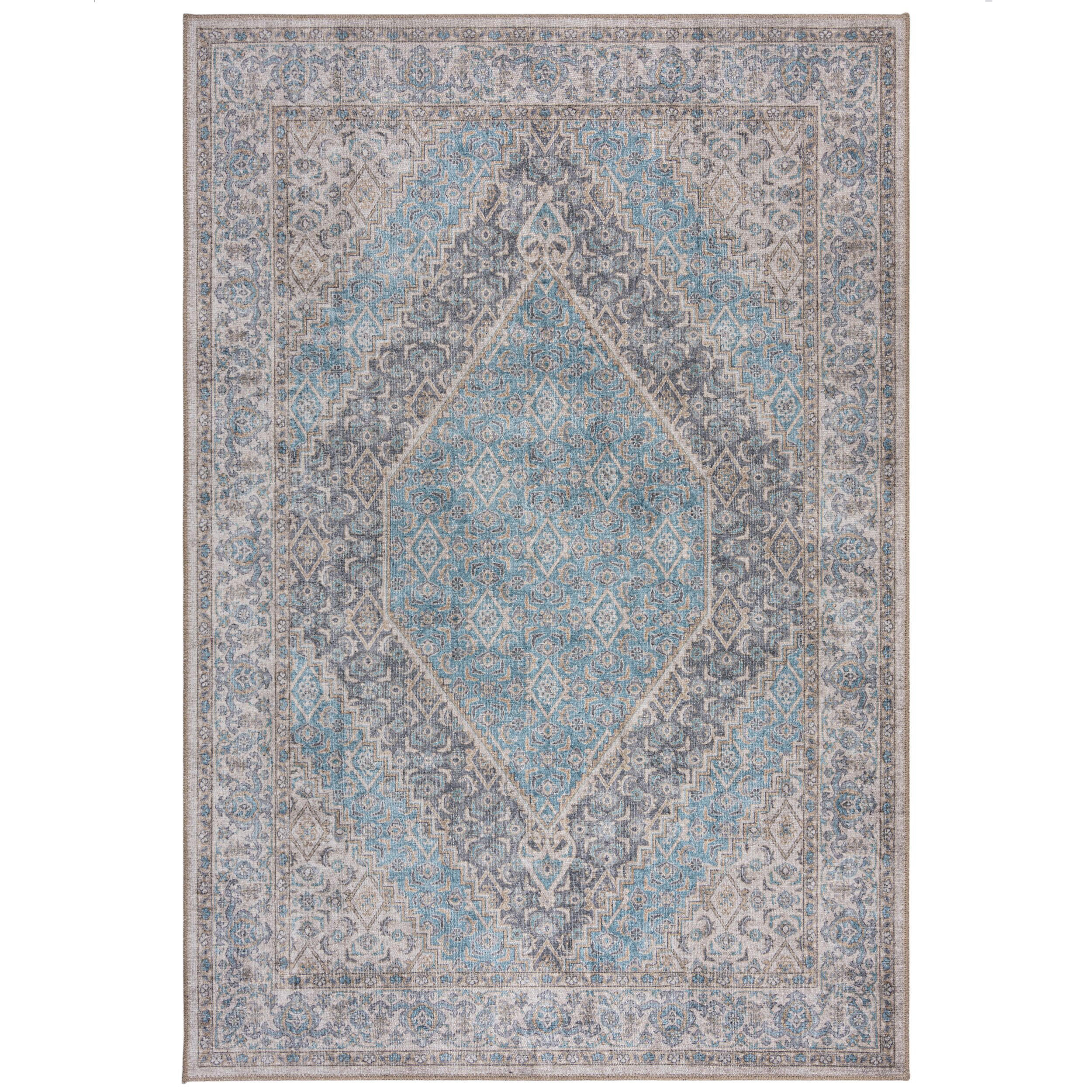 TEPPICH waschbar Medallion Muster, Orientalisch, Wohnzimmer schmutzabweisend Blau Rechteckig 190x290 - Blau, Textil (190/290cm) - KADIMA DESIGN