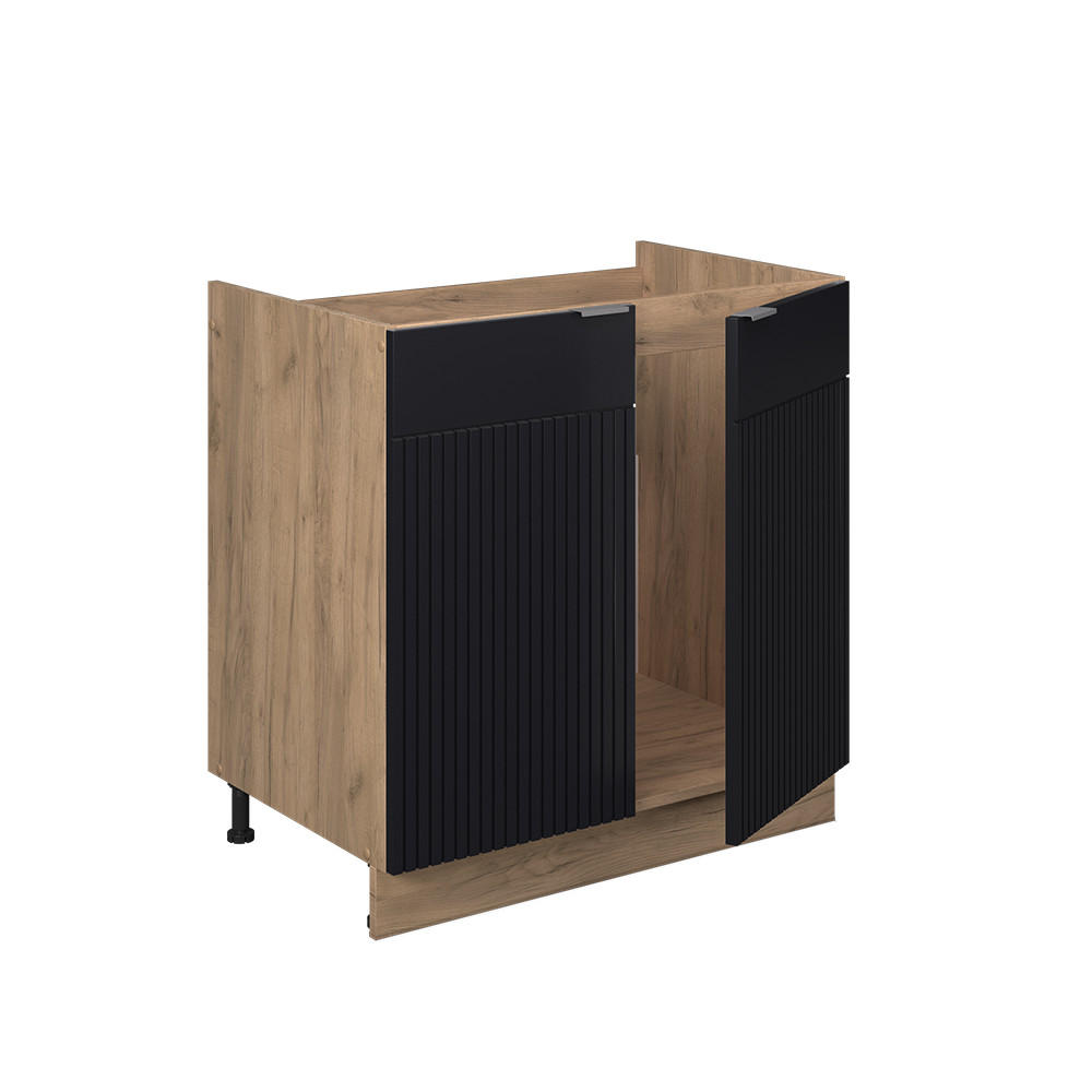 SPÜLENUNTERSCHRANK Fame-Line Schwarz gestreift 80 cm ohne Arbeitsplatte - Honigeiche/Schwarz, Holzwerkstoff (80/82/51.6cm) - Vicco