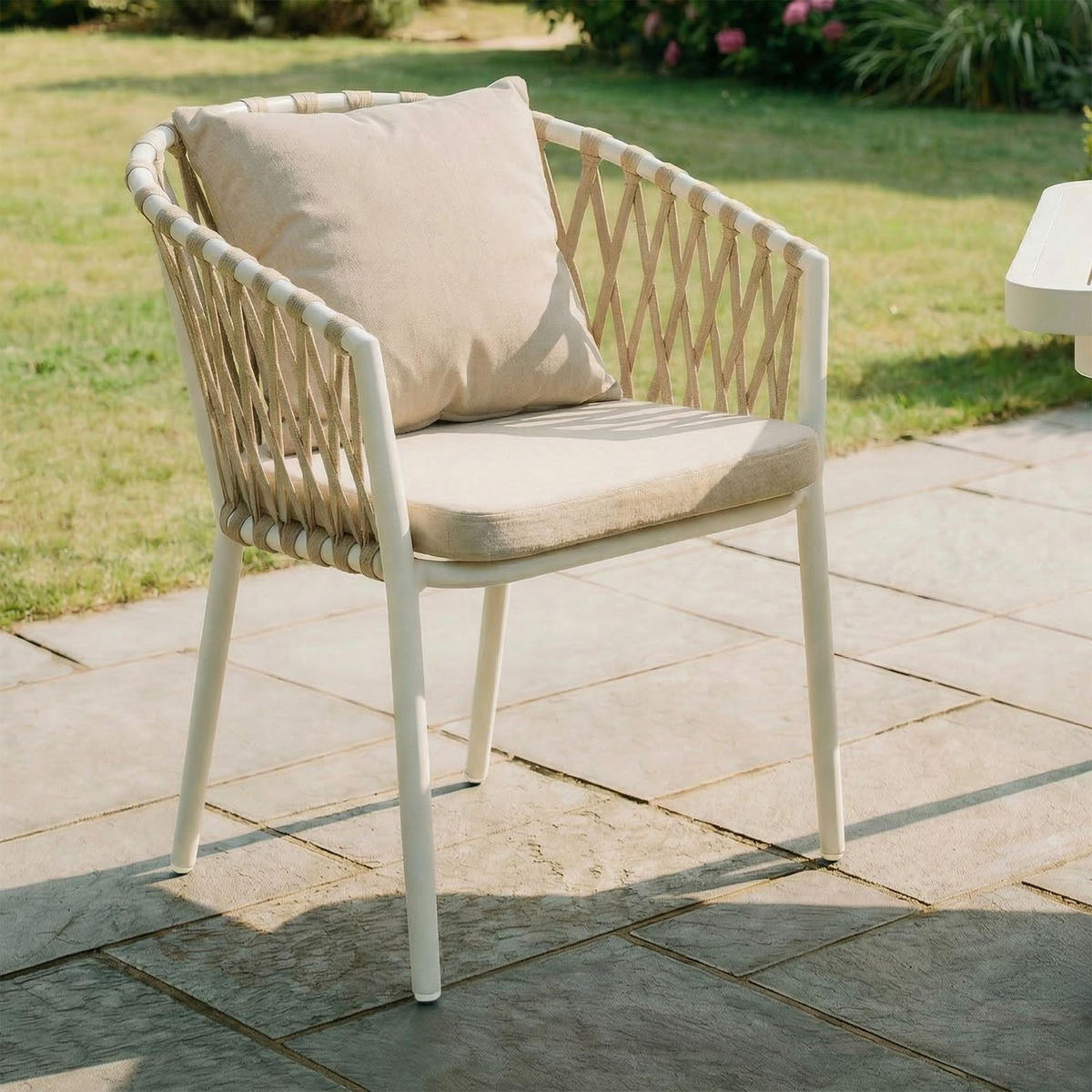 GARTENSTUHL SUNNY 6ER-SET - Weiß, Textil/Metall (56/78/62cm) - IDIMEX