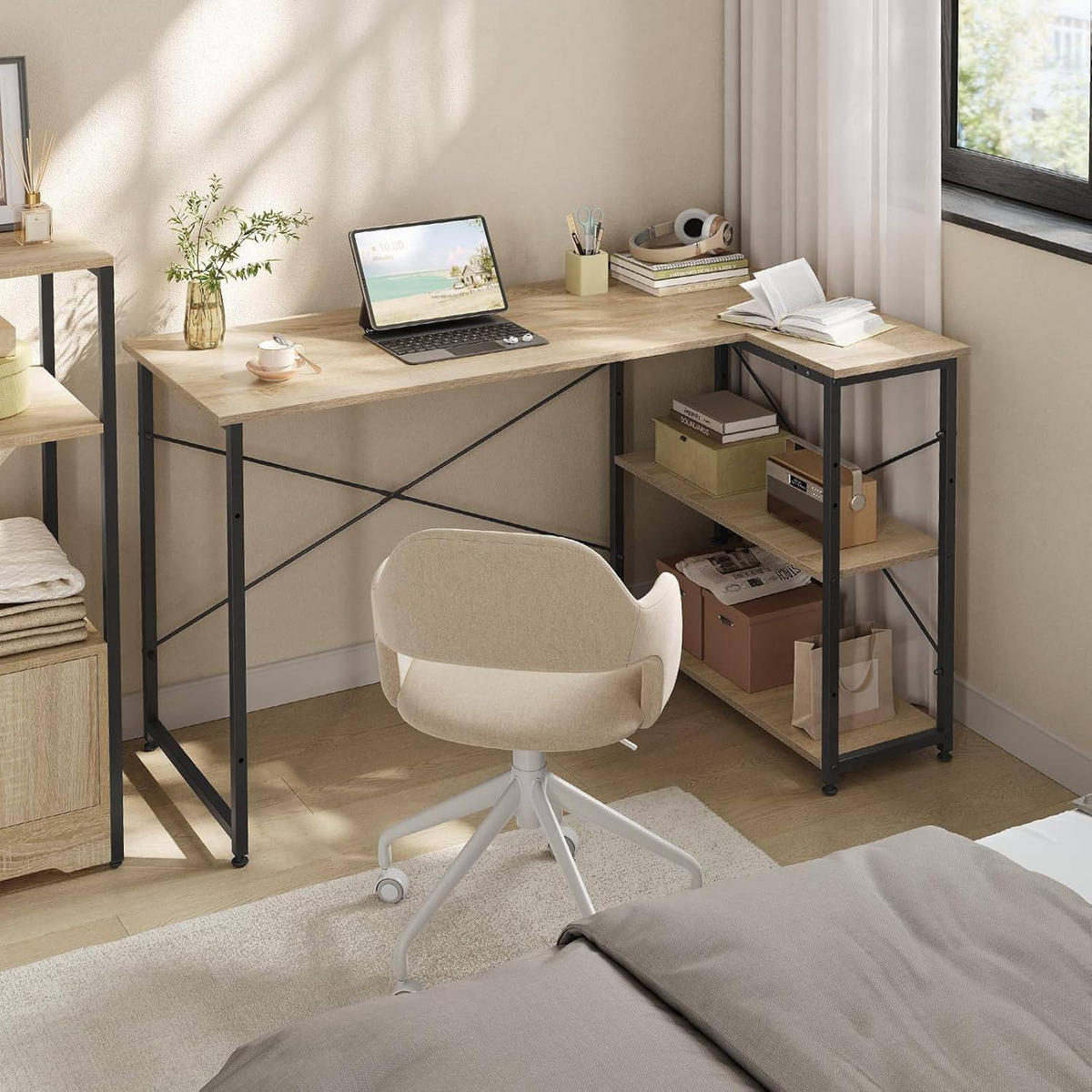 SCHREIBTISCH mit 2 Ablagen,120x73x72 cm, Helle Eiche - Eichefarben, Holzwerkstoff/Metall (72/120/72.5cm) - Woltu