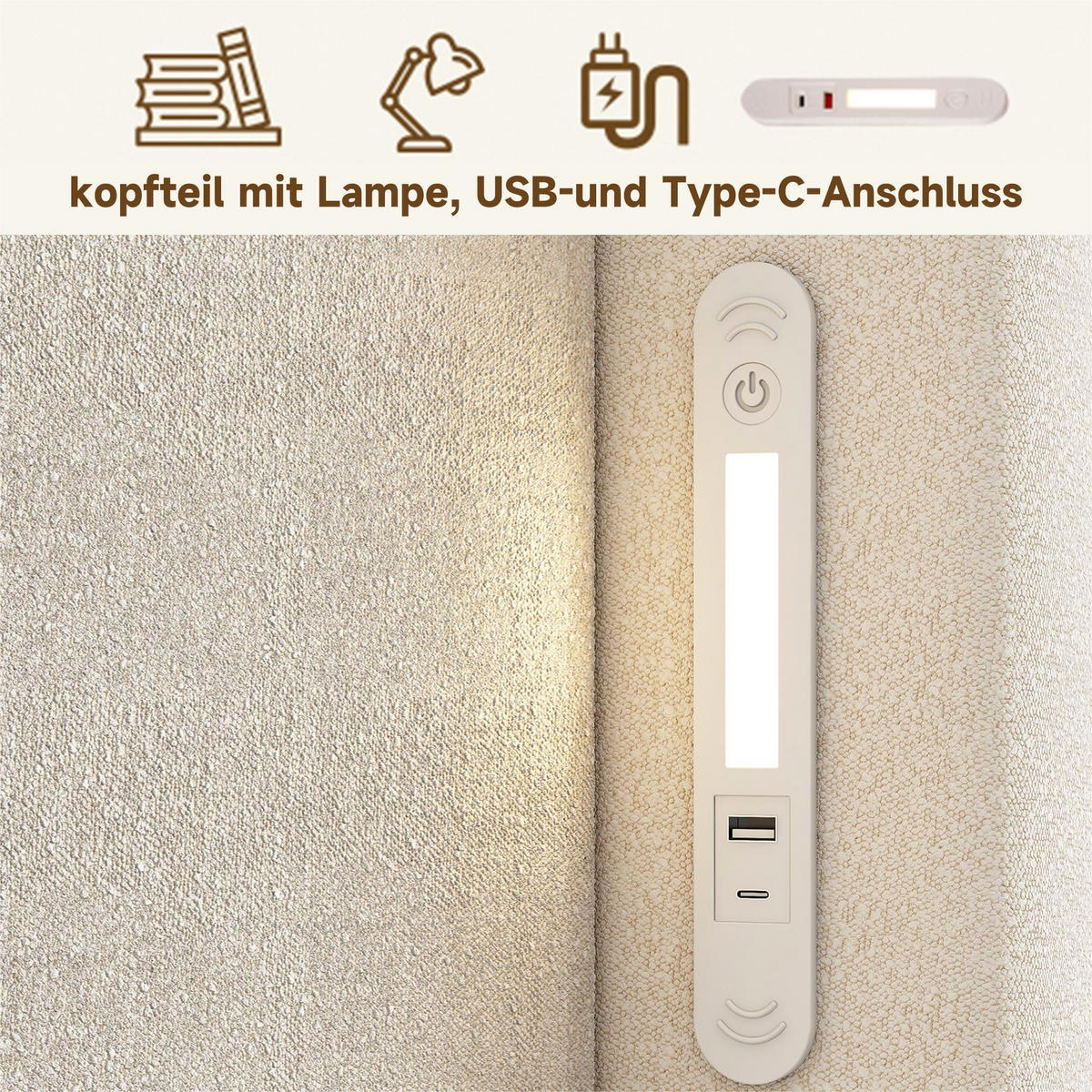 POLSTERBETT 90x200cm, Beige, Bouclé, Stauraum - Beige, Textil (90/200cm) - FLIEKS