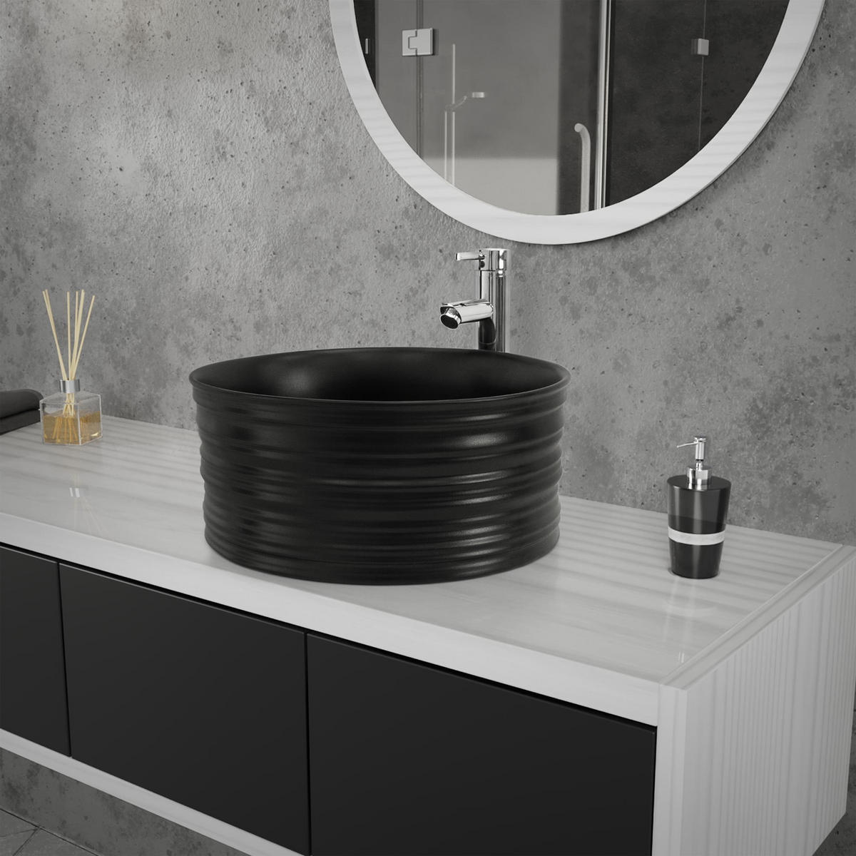 WASCHBECKEN - Schwarz, Keramik (41/18/41cm) - ML-DESIGN