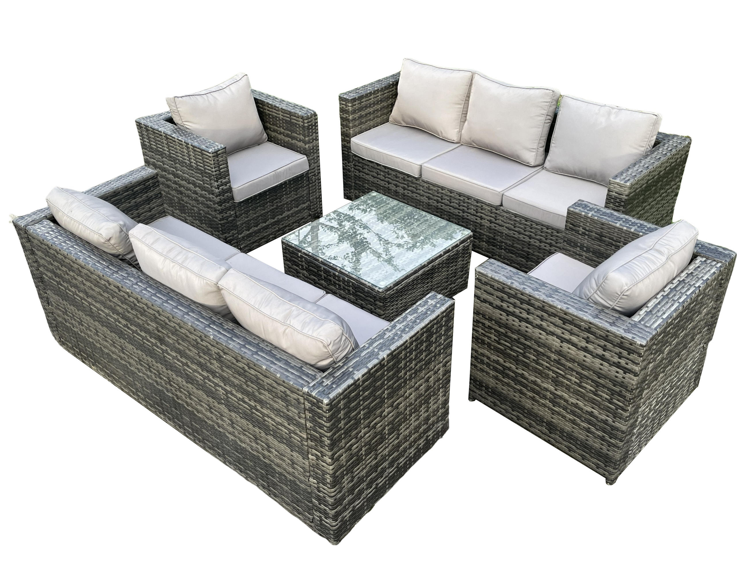 GARTENTISCHGRUPPE Polyrattan 8-Sitzer - Dunkelgrau, Metall - Fimous