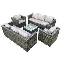 GARTENTISCHGRUPPE Polyrattan 8-Sitzer - Dunkelgrau, Metall - Fimous