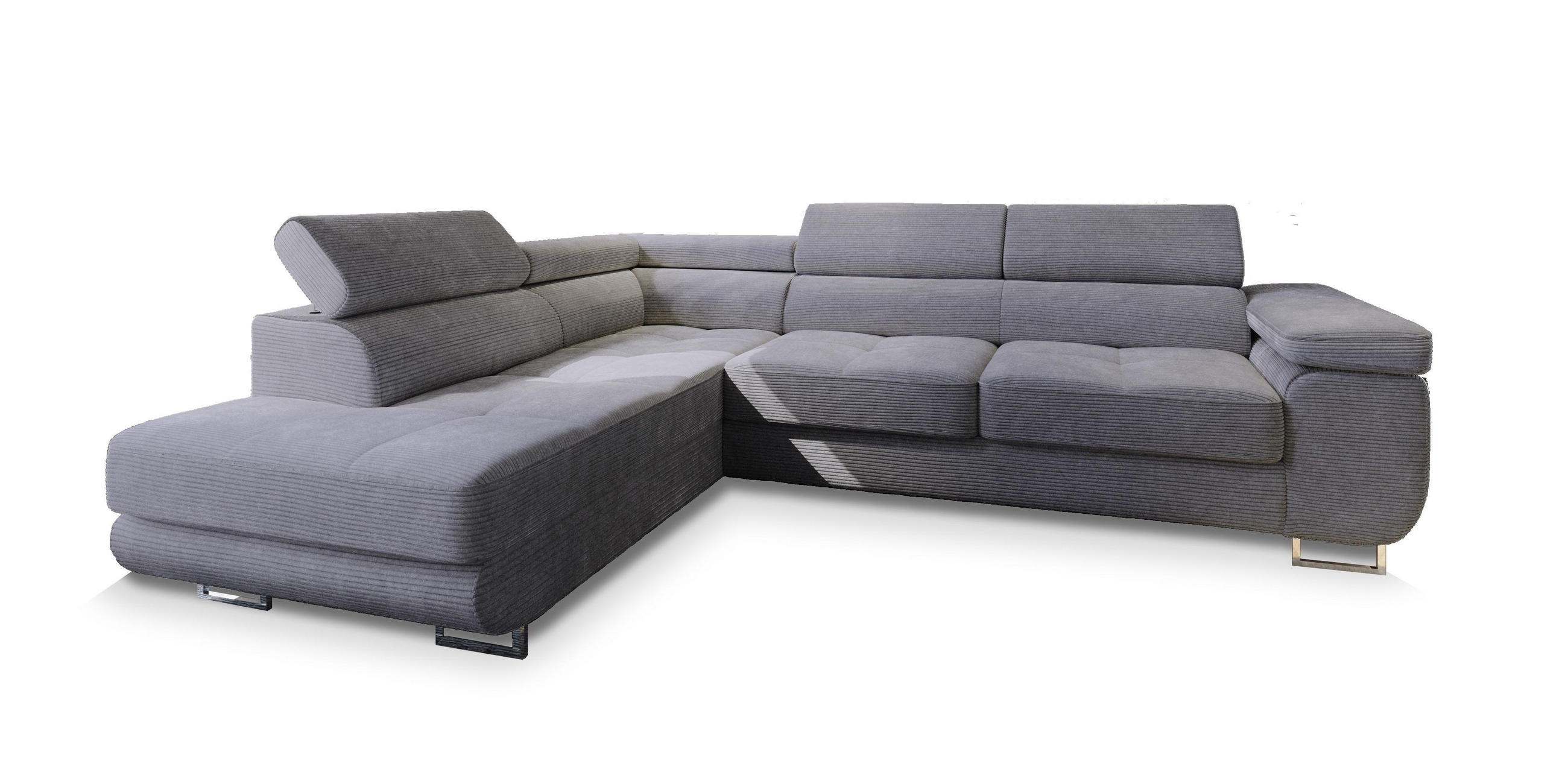 ECKSOFA APIRO L-S Grau Kordstoff mit Schlaffunktion - Grau, Holz (276/202cm) - MASSENO