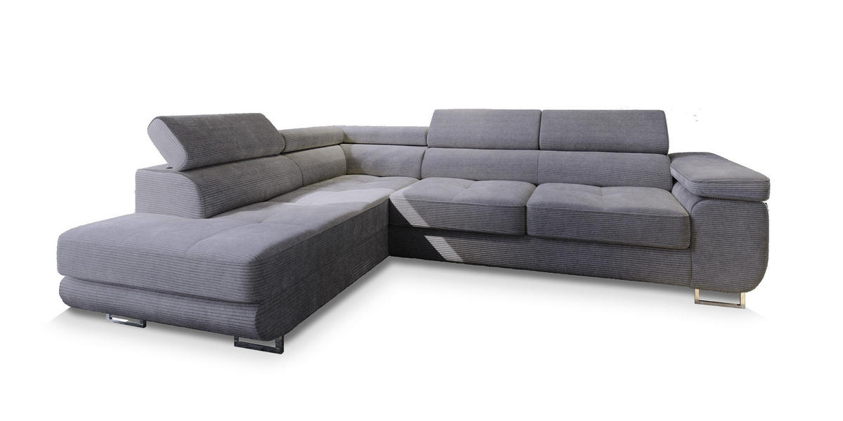 ECKSOFA APIRO L-S Grau Kordstoff mit Schlaffunktion - Grau, Holz (276/202cm) - MASSENO