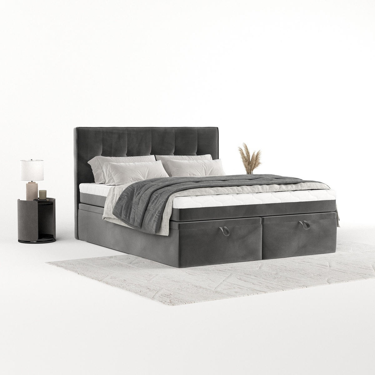 BOXBETT Arivo 160/200 cm Grau im Kronos Stoff - Schwarz/Grau, Holz/Holzwerkstoff (160/200cm) - AltaBeds