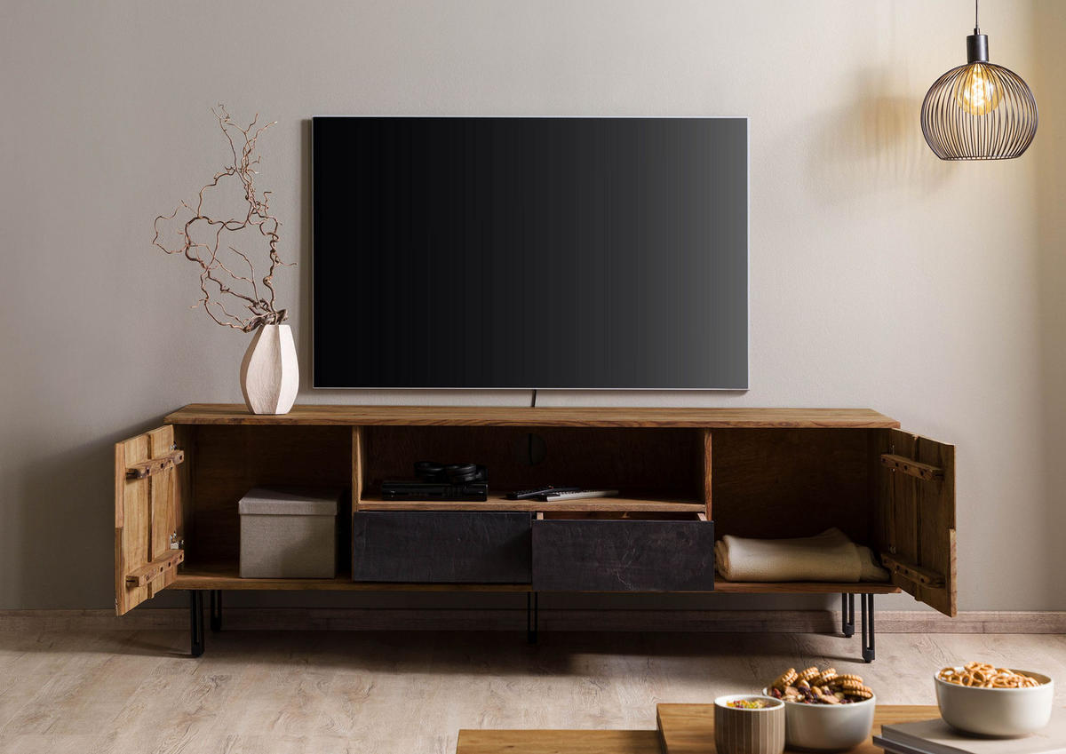 TV-BOARD Sheesham 185x45x60 natur unbehandelt LICHTENBERG #117 - Naturfarben, Holz (185/60/45cm) - Massivmoebel24