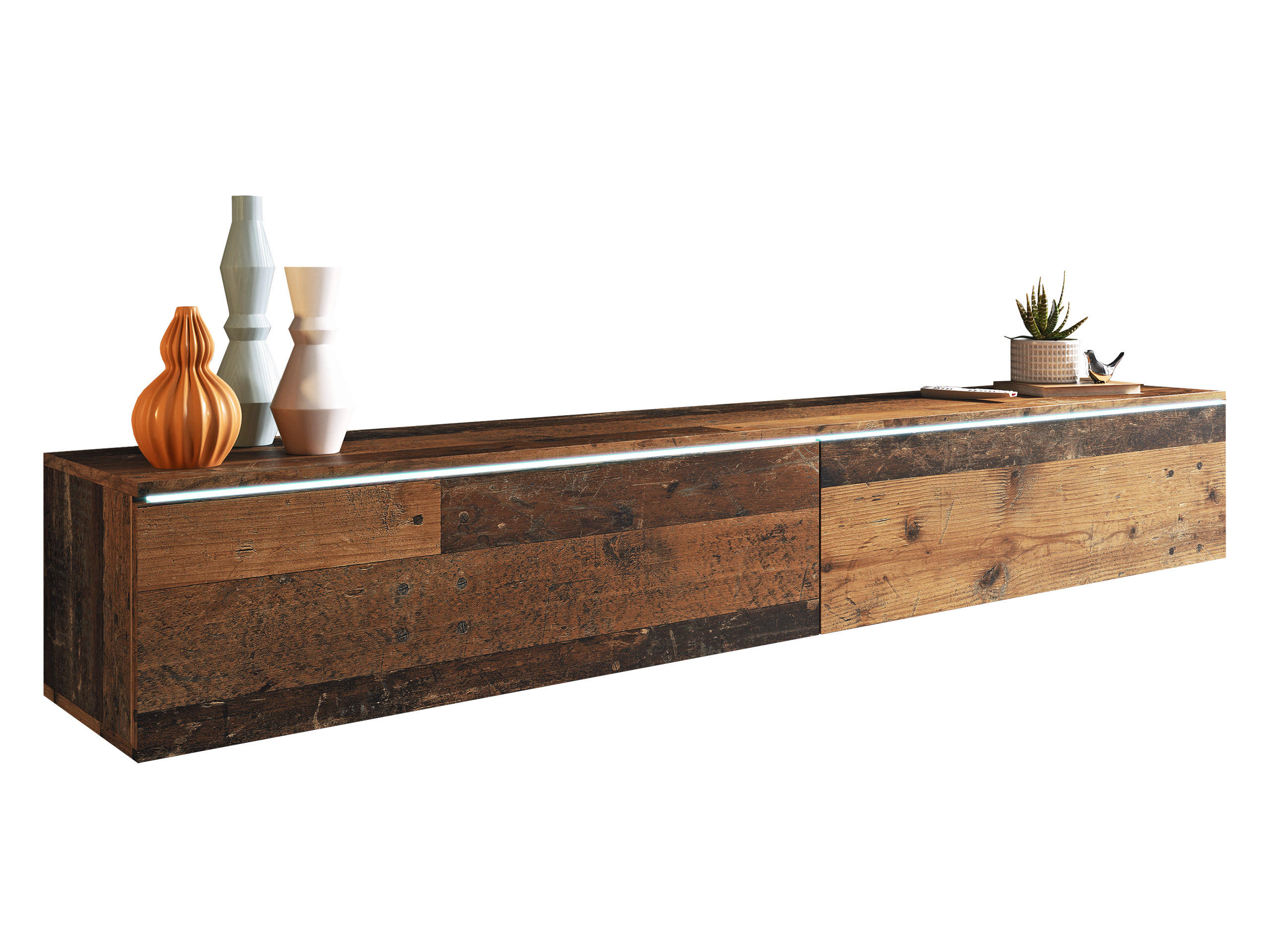 TV-LOWBOARD D180 mit weißer LED Beleuchtung - Silberfarben/Braun, Holzwerkstoff/Kunststoff (180/30/33cm) - MIRJAN24