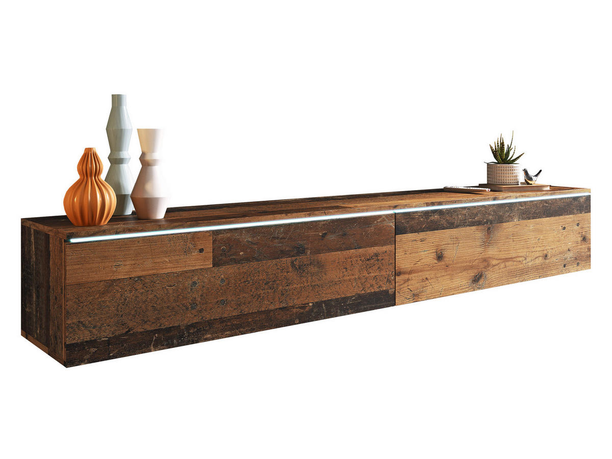 TV-LOWBOARD D180 mit weißer LED Beleuchtung - Silberfarben/Braun, Holzwerkstoff/Kunststoff (180/30/33cm) - MIRJAN24