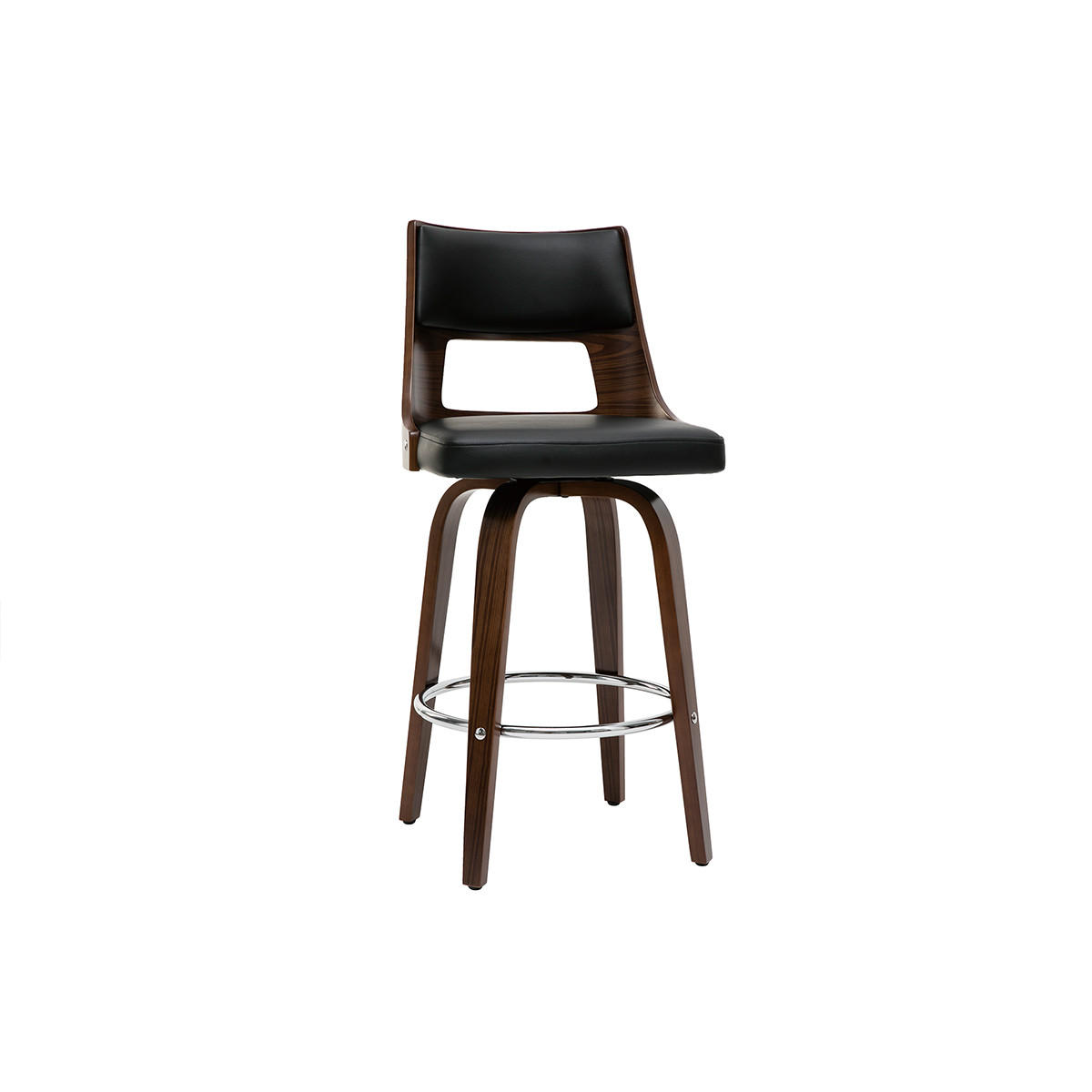 BARHOCKER Vintage Schwarz Dunkles Holz GARBO - Walnussfarben, Kunststoff (49.5/100.5/48cm) - Miliboo