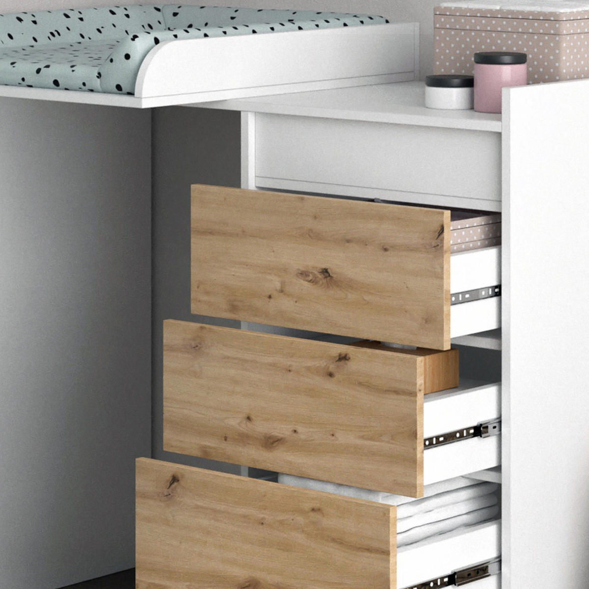 WASCHMASCHINENSCHRANK Alf Weiß 116 x 98 cm mit 4 Schubladen - Eichefarben/Weiß, Holzwerkstoff (116/98/50cm) - Vicco
