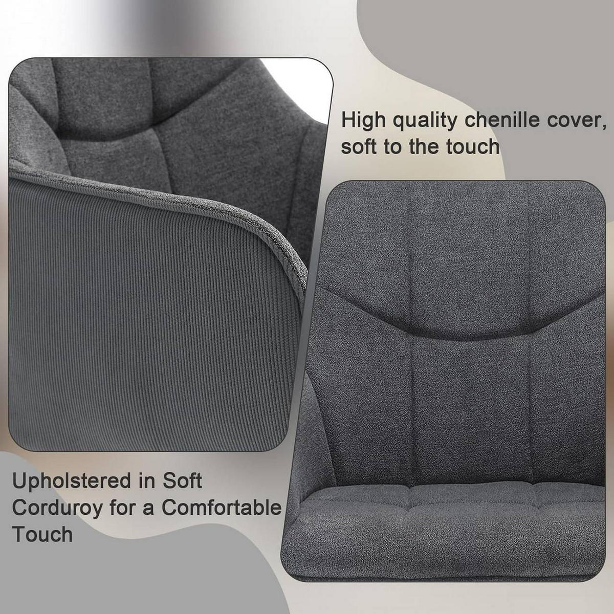 ESSZIMMERSTUHL 6er Set, drehbar, Chenille & Cord, Dunkelgrau - Dunkelgrau/Schwarz, Kunststoff/Textil (58/86/63.5cm) - Woltu
