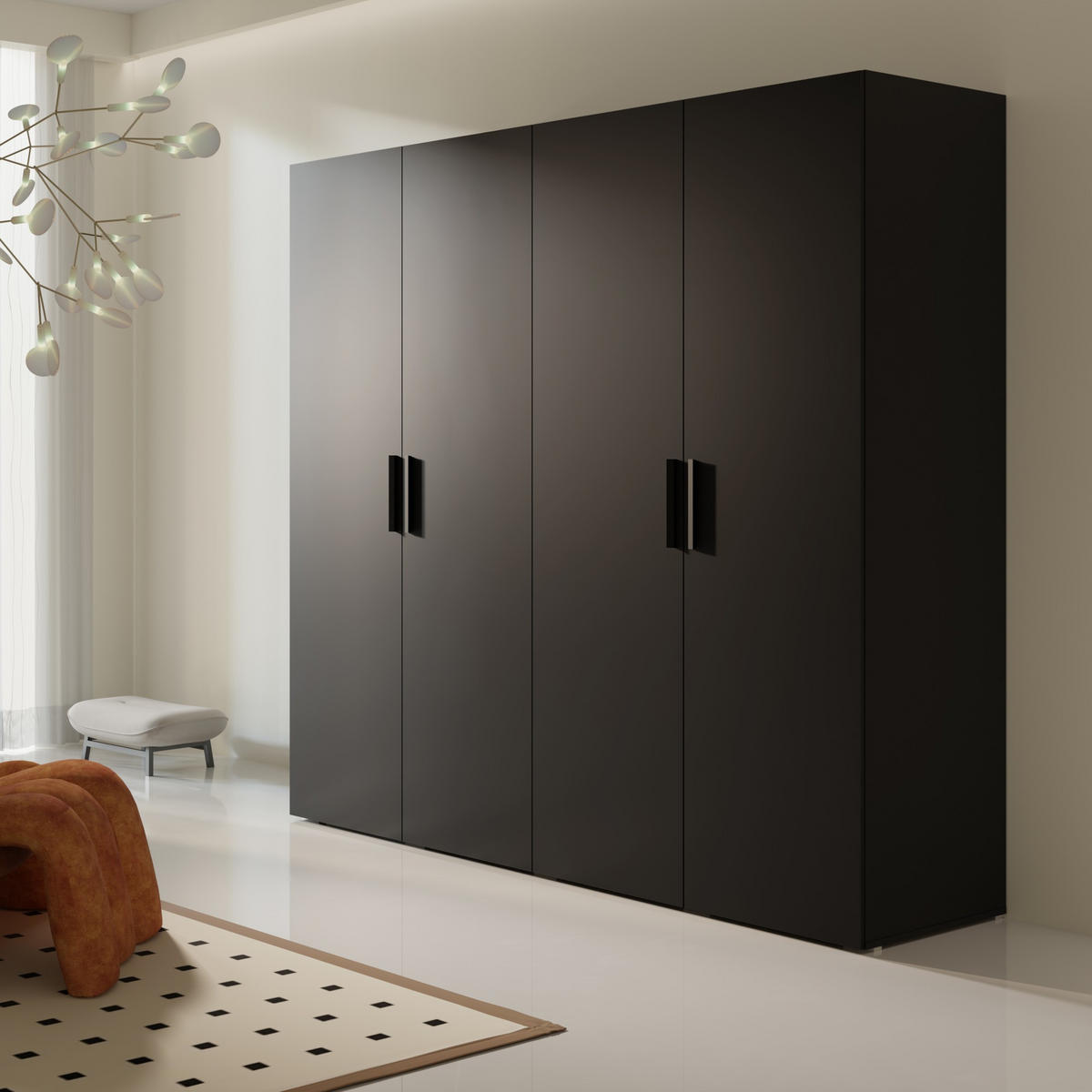 DREHTÜRENSCHRANK Napoli 4D 200 Schwarz (schwarzer oder goldener Griff) - Silberfarben/Schwarz, Holzwerkstoff/Kunststoff (200/35/60cm) - mzm24