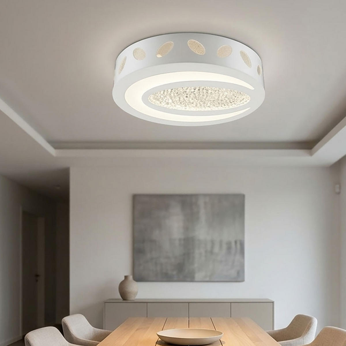 DECKENLEUCHTE VANILLA I Metall Weiß Kristalldekor - Weiß, Metall (40/40/11cm) - Globo Lighting