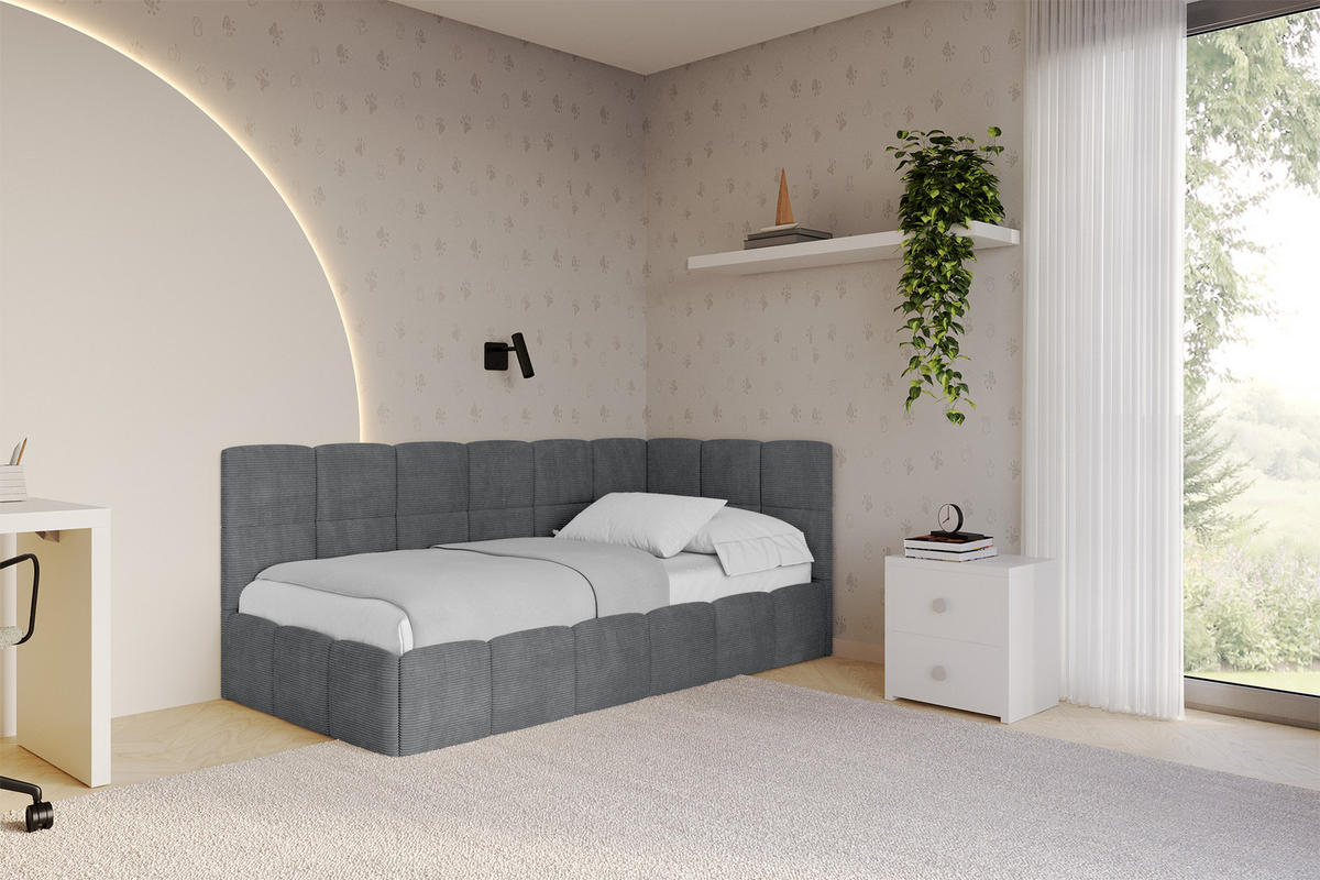 EINZELBETT Jugendbett mit Bettkasten Links, ohne Matratze - LIVY 90x200 Dunkelgrau - Graphitfarben, Holzwerkstoff/Textil (90/200cm) - ALTDECOR