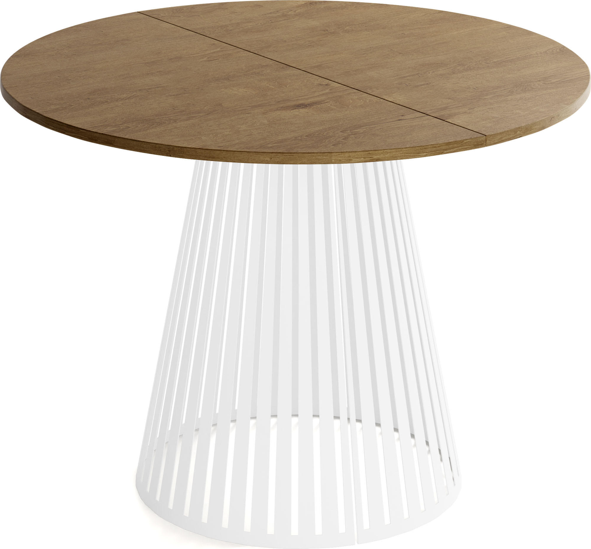 ESSTISCH Naro rund ausziehbar mit Weißem Lamellen-Metallgestell, Braun 100-180/100/76 cm - Alteiche/Weiß, Holzwerkstoff/Metall (100/100/76cm) - WFL GROUP