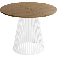 ESSTISCH Naro rund ausziehbar mit Weißem Lamellen-Metallgestell, Braun 100-180/100/76 cm - Alteiche/Weiß, Holzwerkstoff/Metall (100/100/76cm) - WFL GROUP