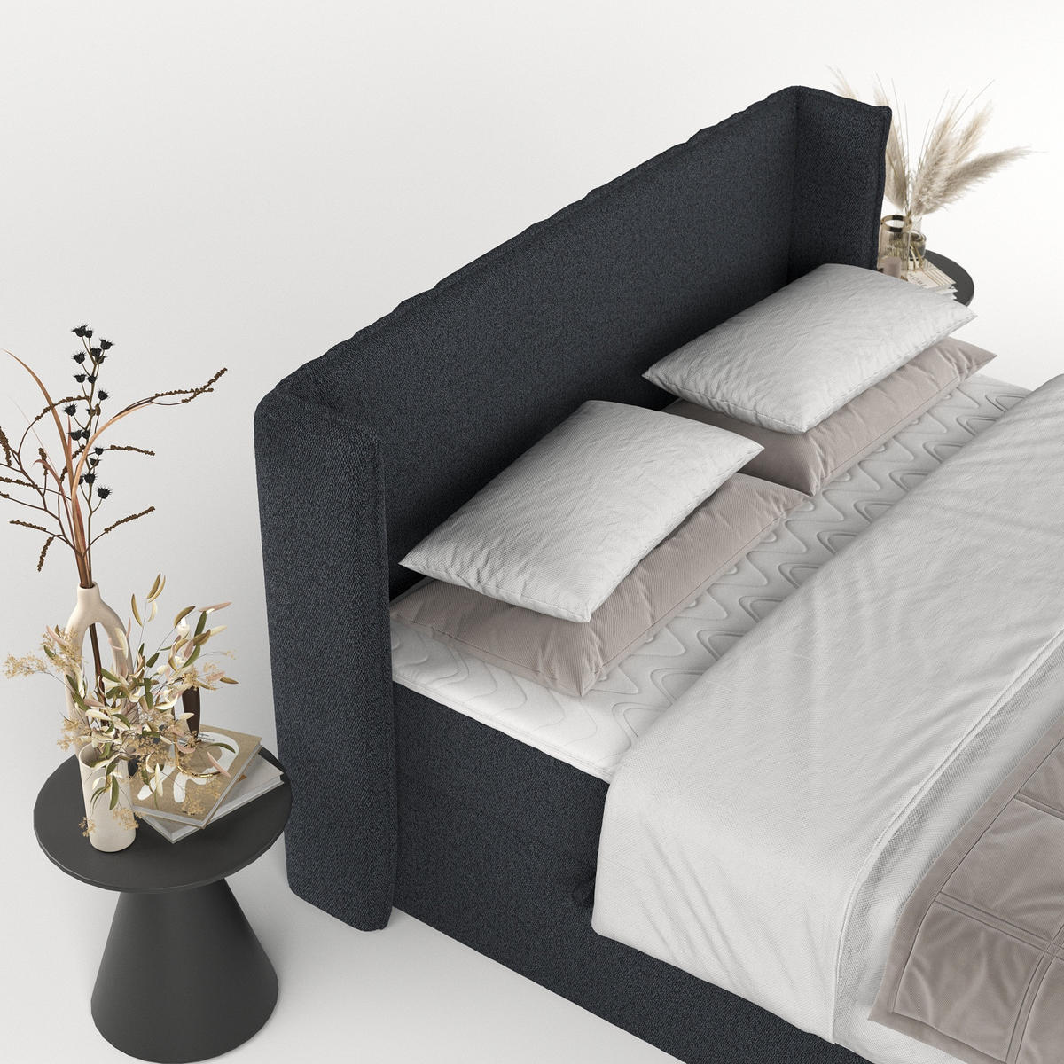BOXBETT Viva 160/200 cm Anthrazit im Riva Stoff - Anthrazit/Schwarz, Holz/Holzwerkstoff (160/200cm) - AltaBeds