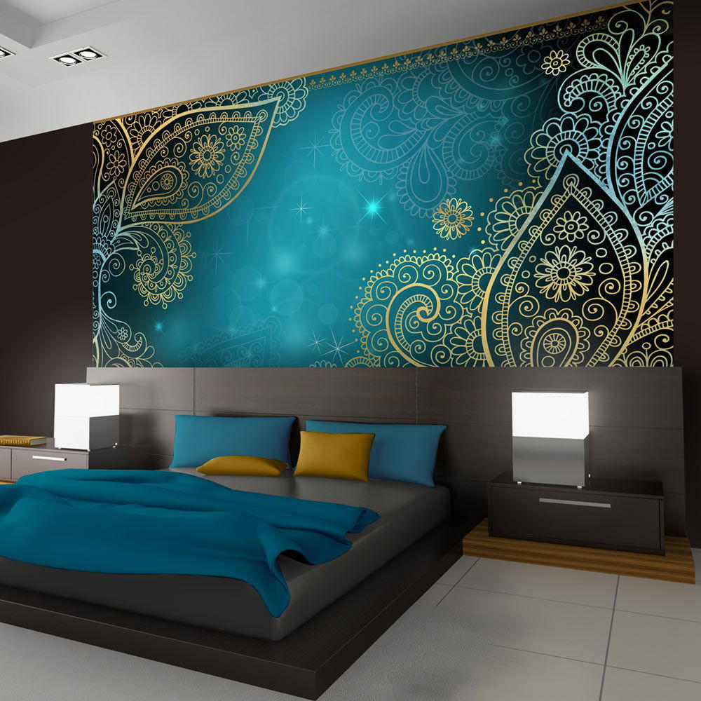 VLIESTAPETE Türkis 400/280 cm - Türkis/Schwarz, Textil (400/1cm) - KUNSTLOFT
