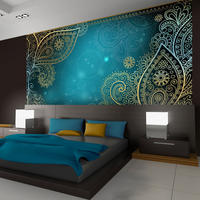 VLIESTAPETE Türkis 400/280 cm - Türkis/Schwarz, Textil (400/1cm) - KUNSTLOFT