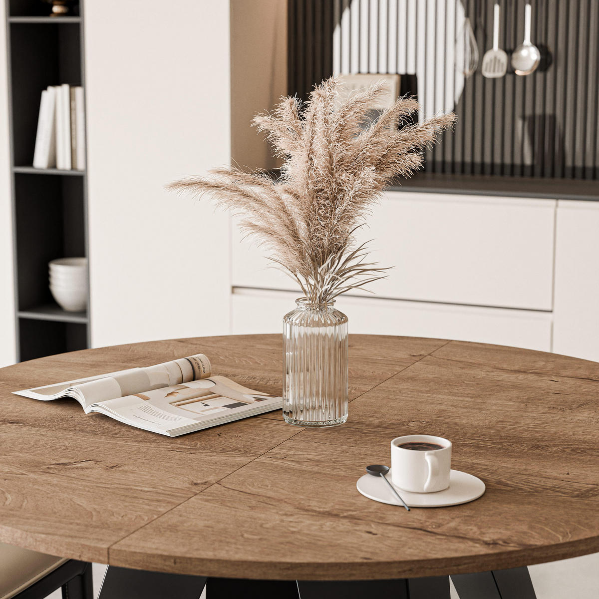 ESSTISCH ausziehbar auf MDF, Lefkas Eiche - Dunkelbraun/Schwarz, Holzwerkstoff (100/100/76cm) - Idohome