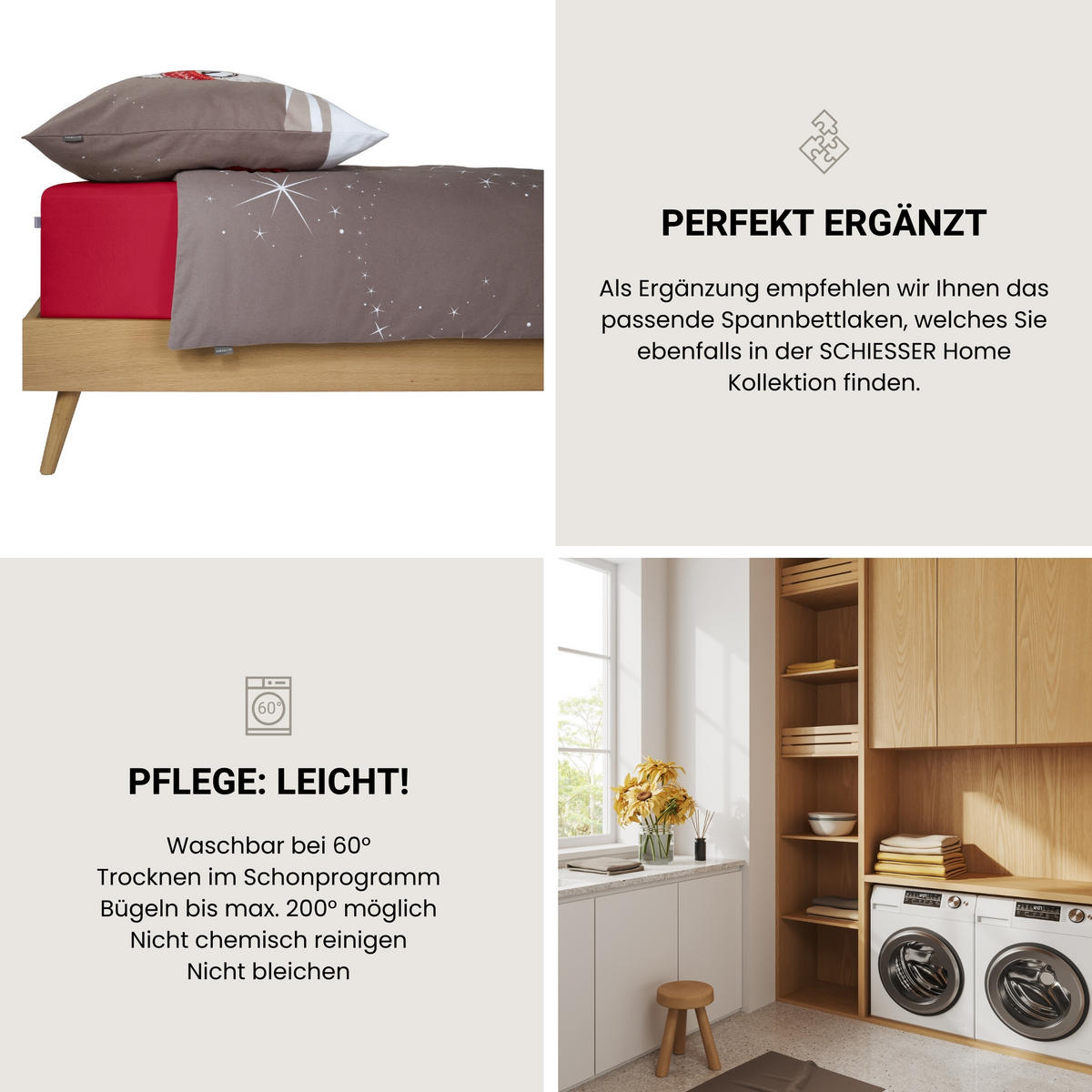 BETTWÄSCHESET Olsona - Feinbiber - 2-teilig - 155 x 220 cm - Grau - Grau, Textil (155/220cm) - SCHIESSER