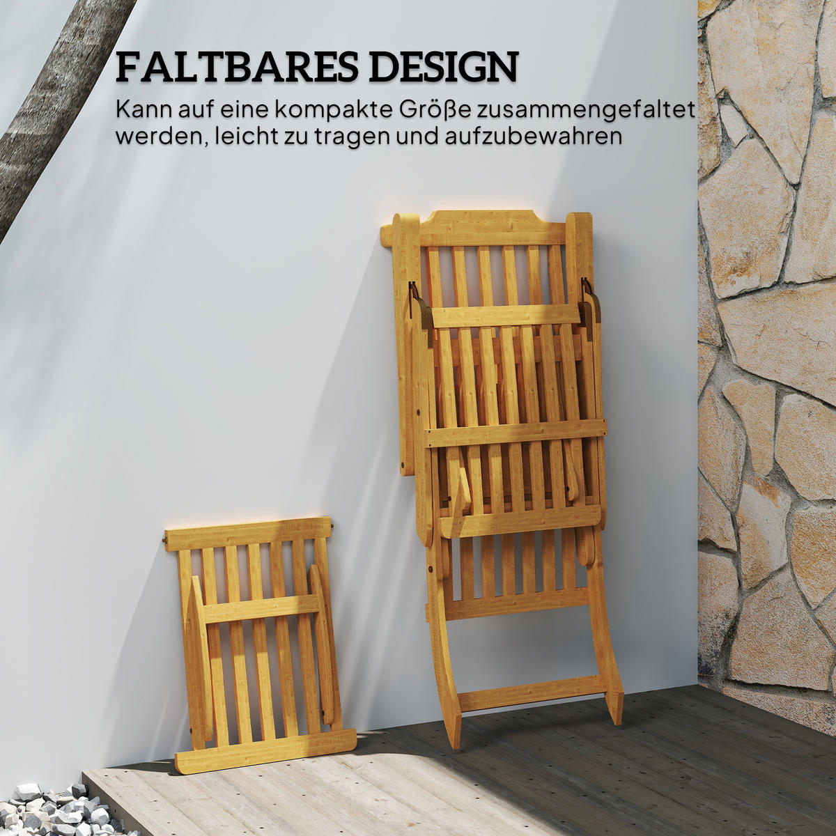 SONNENLIEGE Holz klappbar Gartenliege mit Fußstütze, Matratze, Liegestuhl Teak - Weiß/Teakfarben, Holz/Textil (54/86/155cm) - Outsunny