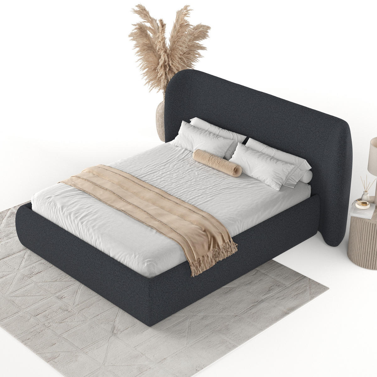 POLSTERBETT Bellano mit Stauraum 200/200 cm Anthrazit im Riva Stoff - Anthrazit/Schwarz, Holz/Holzwerkstoff (200/200cm) - AltaBeds