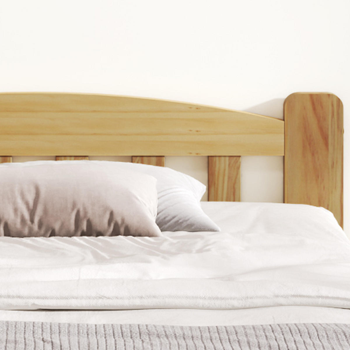 BETT 90/200 cm Natur Massivholz mit Kopfteil und Lattenrost - Naturfarben, Holz (90/200cm) - OKWISH