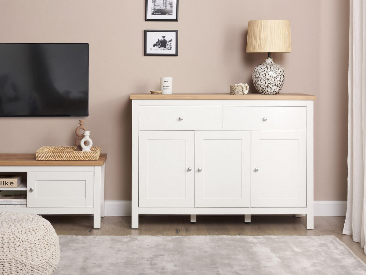SIDEBOARD se 3 dveřmi Krémově bílý Atoca - krémová, kompozitní dřevo (113/81/39cm) - Beliani