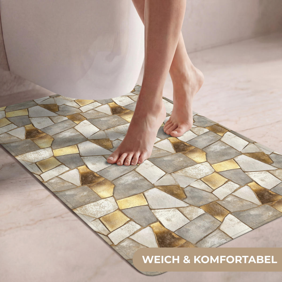 WC PŘEDLOŽKA Mozaika - Mramor - Zlato 60x90 cm - šampaňská, textil/plast (60/1cm) - OnlyWow