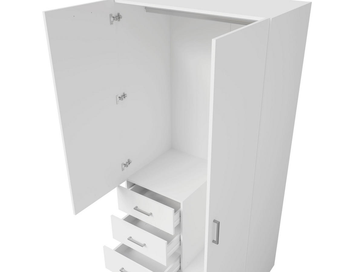 KLEIDERSCHRANK KERONA 15 - 101×200,5×58 cm cm mit Spiegel, 2 Türen & 3 Schubladen Weiß - Weiß, Holzwerkstoff (101/200.5/58cm) - Milaros Markt