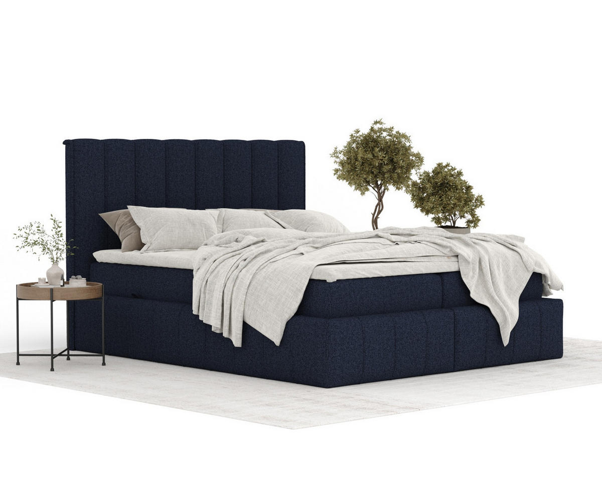 BOXBETT Moretti Marineblau 140/200 cm mit Matratze und Topper - Schwarz/Dunkelblau, Holz/Holzwerkstoff (140/200cm) - Maison de Reve