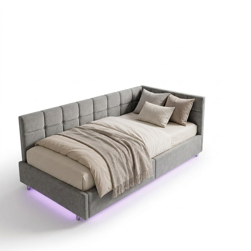SCHLAFSOFA 90/200 cm mit LED, Stauraum & USB-Ladestation - Grau, Holz/Metall (90/200cm) - PARAFTA HOME
