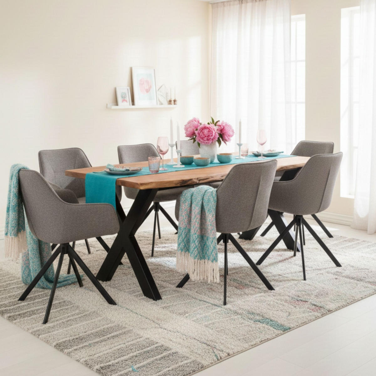 ESSZIMMER-SET San Carlo und Catania - Hellgrau/Schwarz, Holz/Textil (100/76/200cm) - Mr. Deko