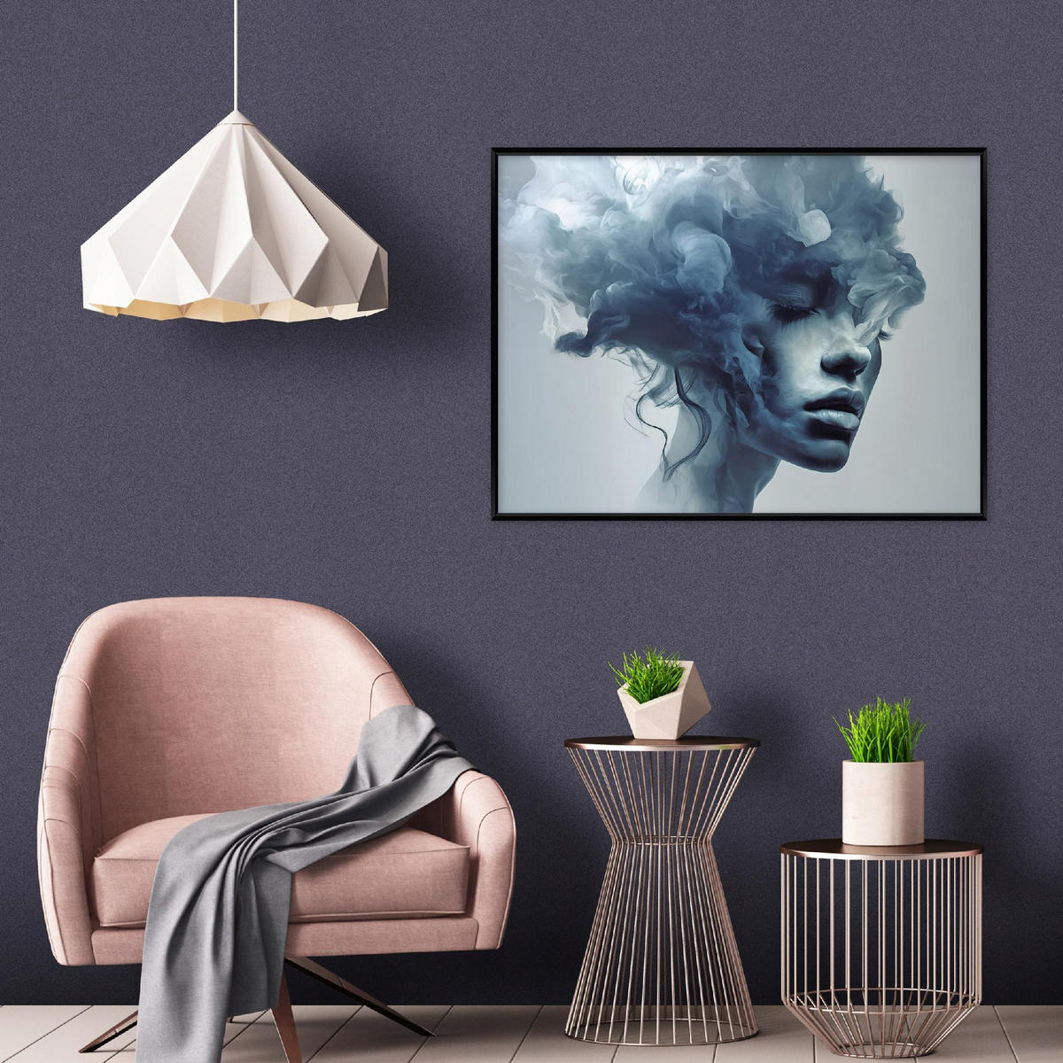 BILDER mit Rahmen Frau Gesicht Blau 100x70 cm - Multicolor, Holzwerkstoff (100/70cm) - Wallarena