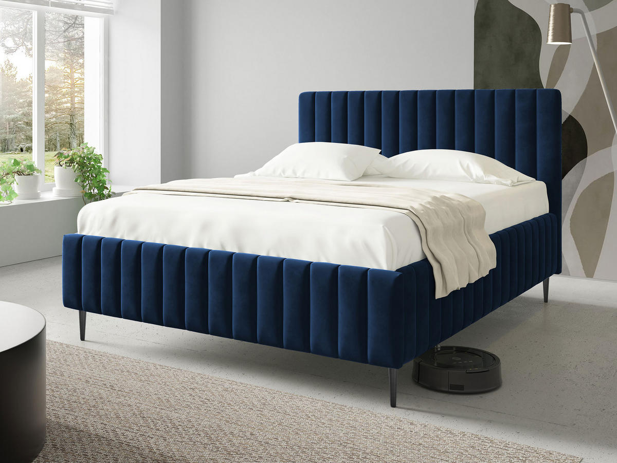 POLSTRBETT Lewezo Leg - Blau/Schwarz, Holzwerkstoff/Textil (180/200cm) - MIRJAN24