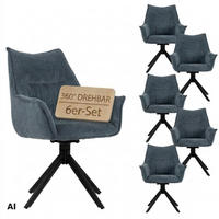 ESSZIMMERSTUHL Ginosa drehbar 6er-Set - Blau/Schwarz, Textil/Metall (62/90/66cm) - Mr. Deko