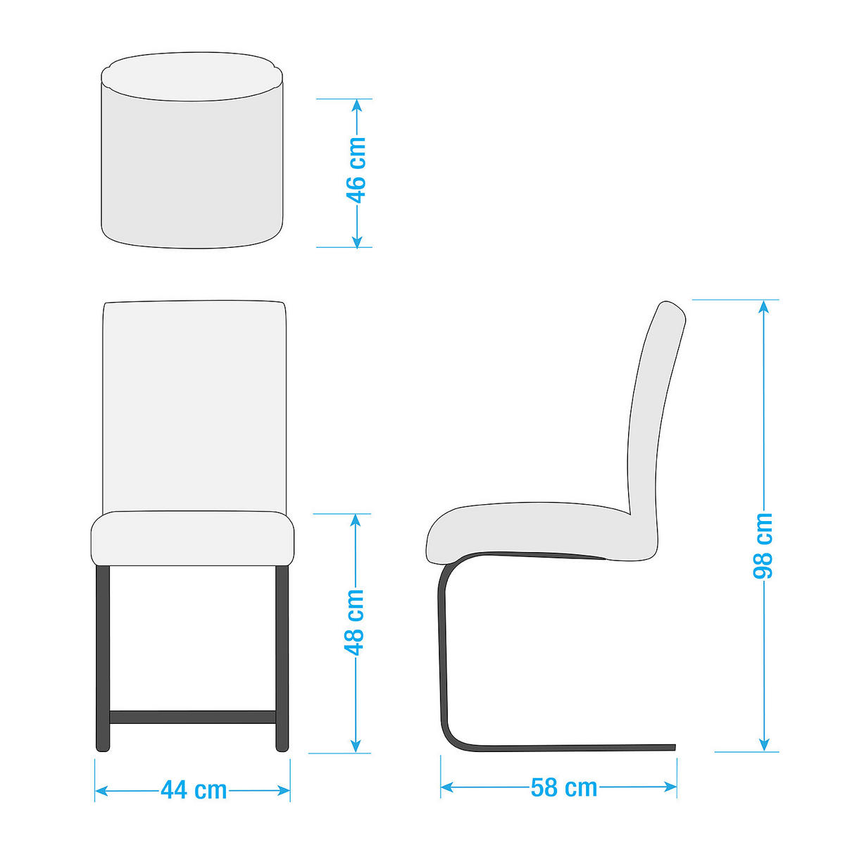 FREISCHWINGER - 2er-Set - Echtleder - Grau, Leder/Metall (44/98/58cm) - home24