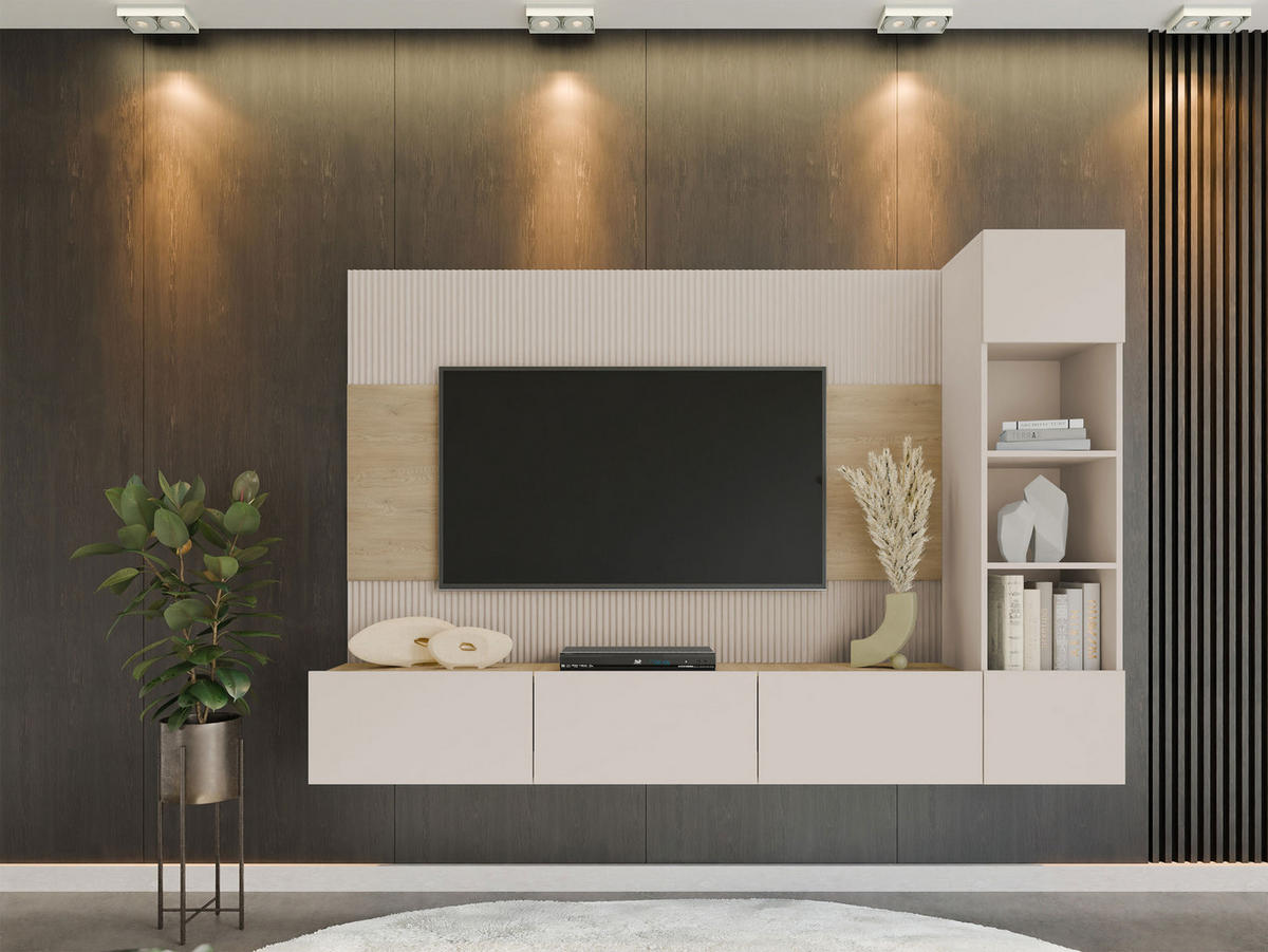 WOHNWAND Deromi II - Beige, Holzwerkstoff (220/150/38cm) - MIRJAN24