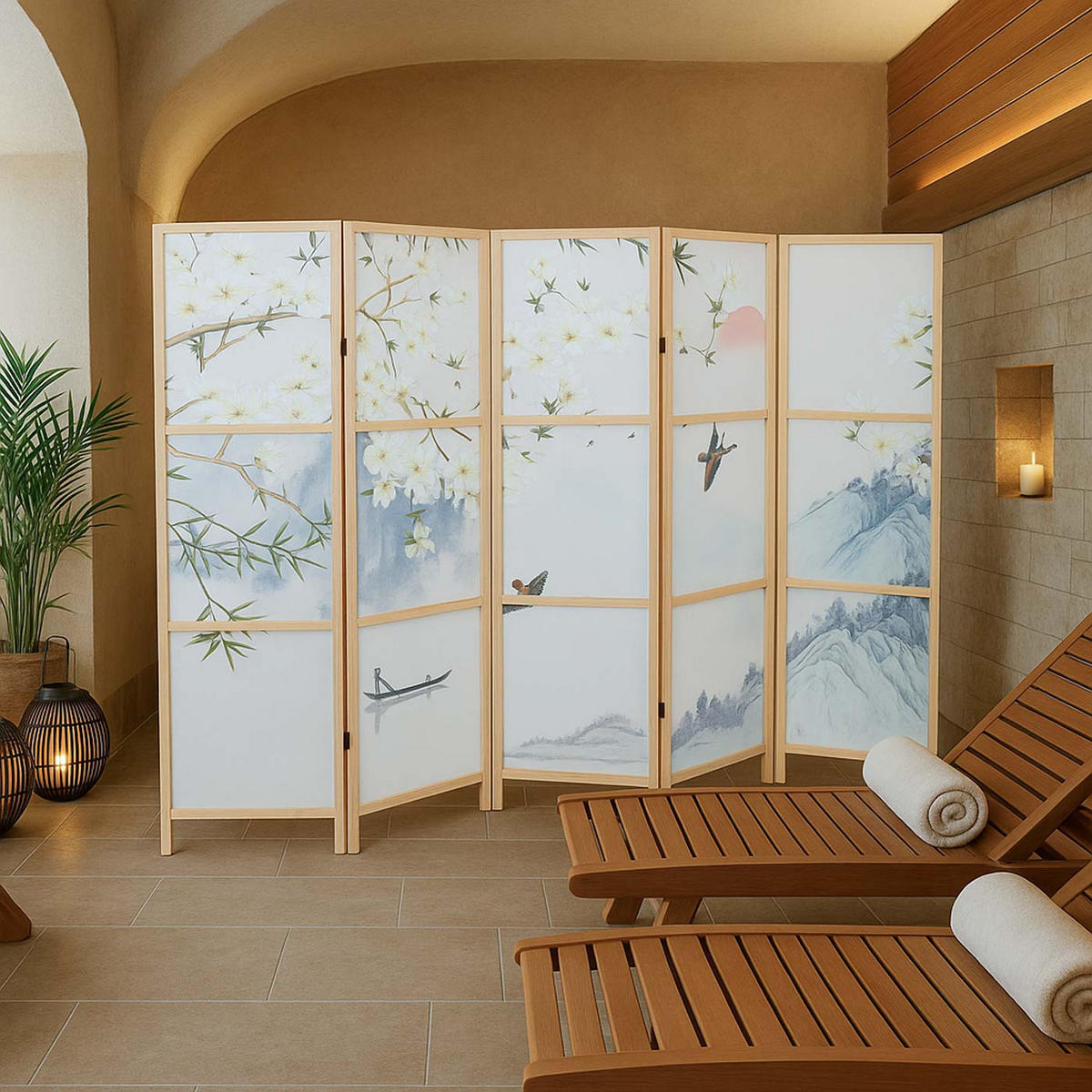 PARAVENT Blau - Blau, Holz (227/170/2cm) - MCW