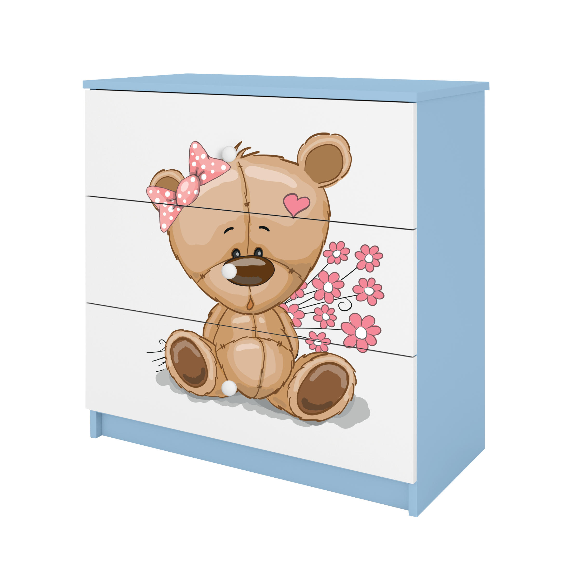 KOMMODE Babydreams Teddybär Blumen 81/81/41 - Blau, Holzwerkstoff (81/81/41cm) - RAUMHIRSCH FURNITURE