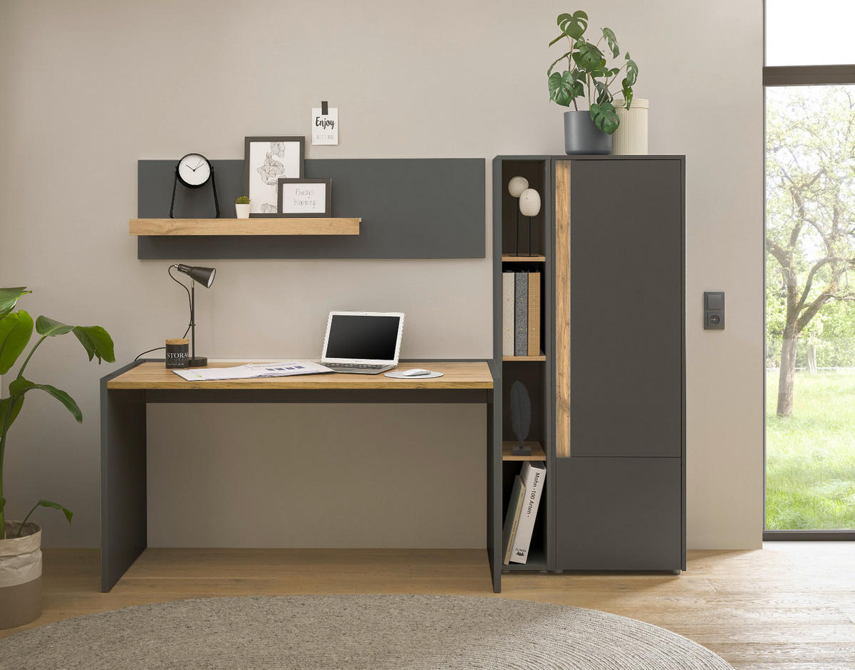 SCHREIBTISCH grau matt, Eiche Wotan 143 x 62 cm, Laptoptisch mit großer Arbeitsfläche - Eiche Wotan/Schwarz, Holzwerkstoff/Kunststoff (143/62/76cm) - Furn.Design