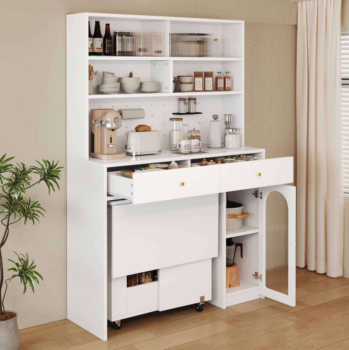 BUFFET 120/45/180 cm Weiß aus MDF mit klappbarem Esstisch 2er Set - Weiß, Holzwerkstoff (45/180/120cm) - OKMYHOME
